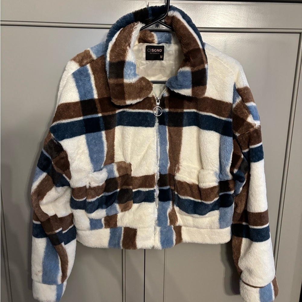 Ci Sono Faux fur plaid bomberJacket M